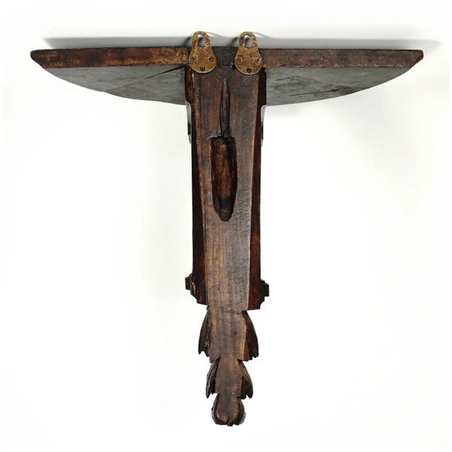 Brown Pair of Antique French Carved Wood Corbel Wall Shelves Neoclassical Acanthus For Sale - Image 8 of 8