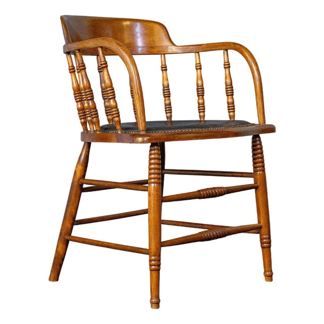 Captain Desk Armchair in Leather and Oak For Sale