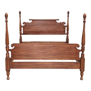 Late 20th Century Henkel Harris Wild Cherry Queen Size 4 Post Carved Bed Made in Virginia For Sale