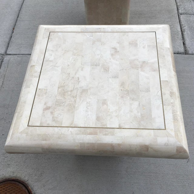 Mid-Century Modern Postmodern Pedestal End Table in Tessellated Stone Maitland-Smith For Sale - Image 3 of 12