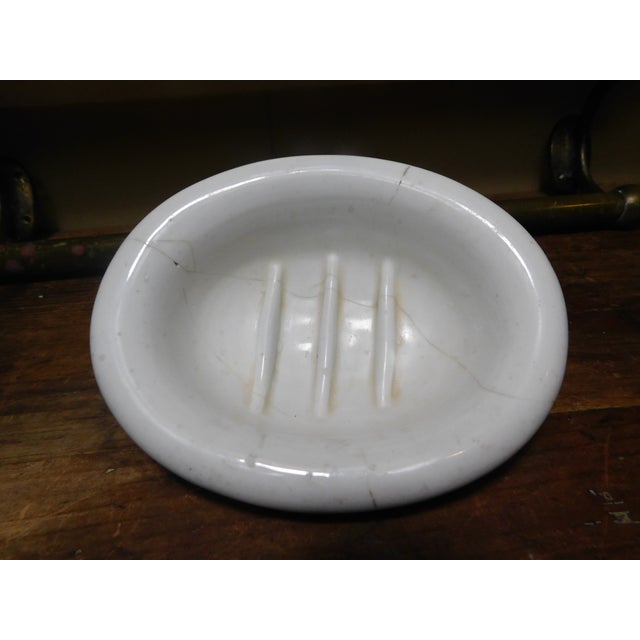 Antique Opal Glass Bathroom Shelf With Brass Cups and Soap Dish For Sale - Image 14 of 18