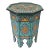 Moroccan Hexagonal Hand Painted Wooden Side Table / Turquoise Zouak For Sale