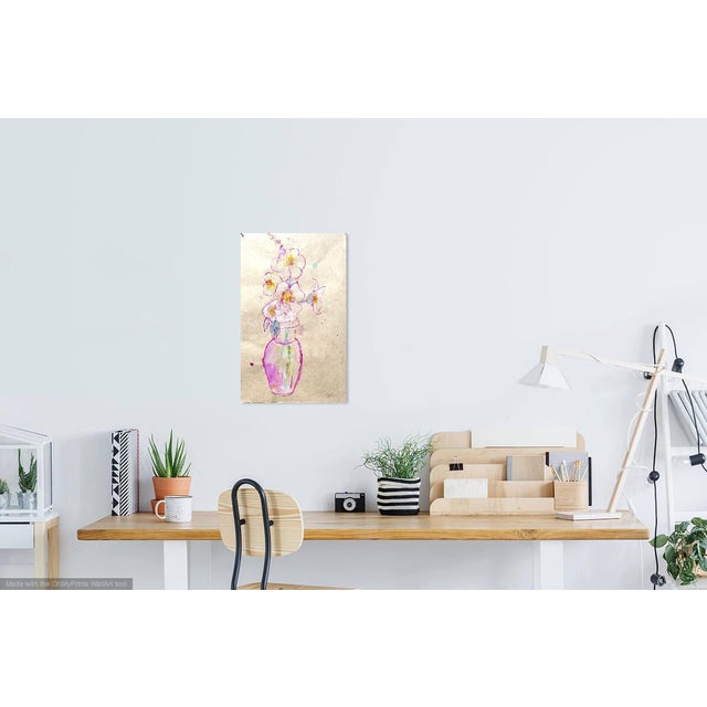 "Vase of Hollyhocks" Contemporary Ink Painting on Rice Paper by Martha Holden.. For Sale - Image 4 of 8