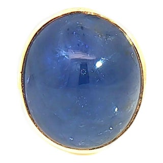 17.61 CTW Mid-Century No Heat Burmese Sapphire 18k Yellow Gold Ring, Size 7 For Sale