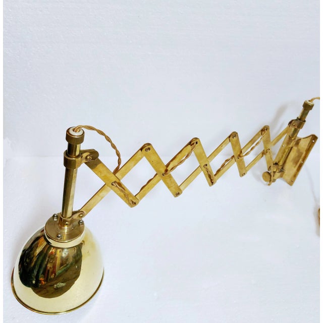 Vintage Industrial Brass Scissor Wall Lamp with Textile Cable, 1960s For Sale - Image 11 of 11