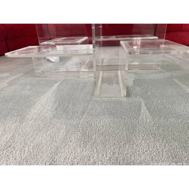 Art Deco 1980s Post Modern Glass and Lucite Coffee Table For Sale - Image 3 of 5
