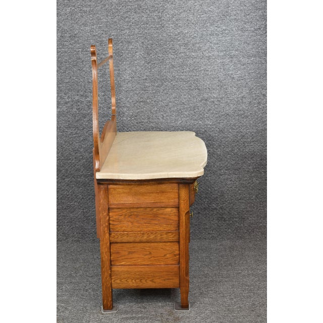 Antique Serpentine Marble Top Tiger Oak Dresser Entry Washstand For Sale - Image 4 of 12