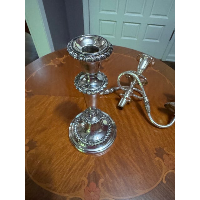 Mid 20th Century Mid 20th Century Silver Plate Three Nozzle Candelabra. For Sale - Image 5 of 11