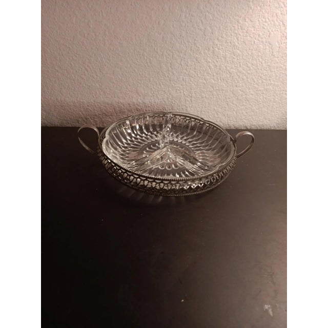 Victorian 1920s Victorian Silver Plated Holder With Crystal Relish Insert For Sale - Image 3 of 7