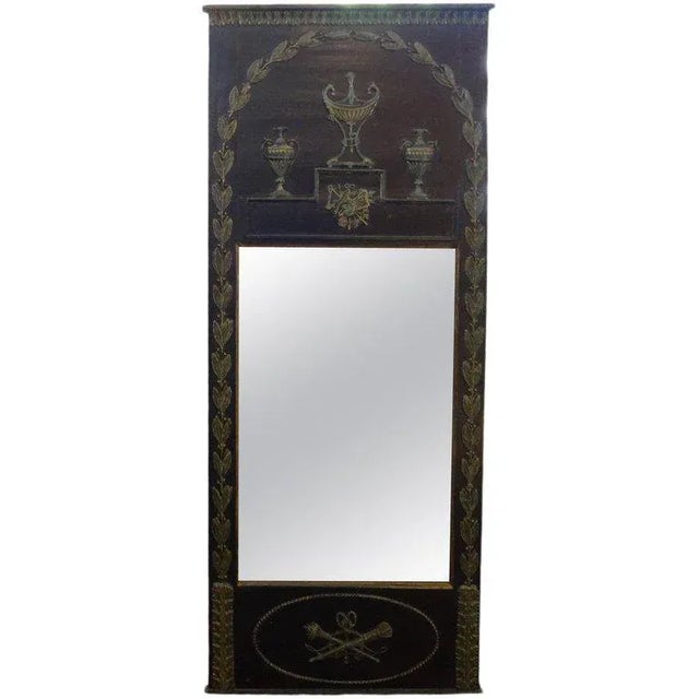 Black 1920's French Empire Style Ebonized and Painted Mirror For Sale - Image 8 of 9