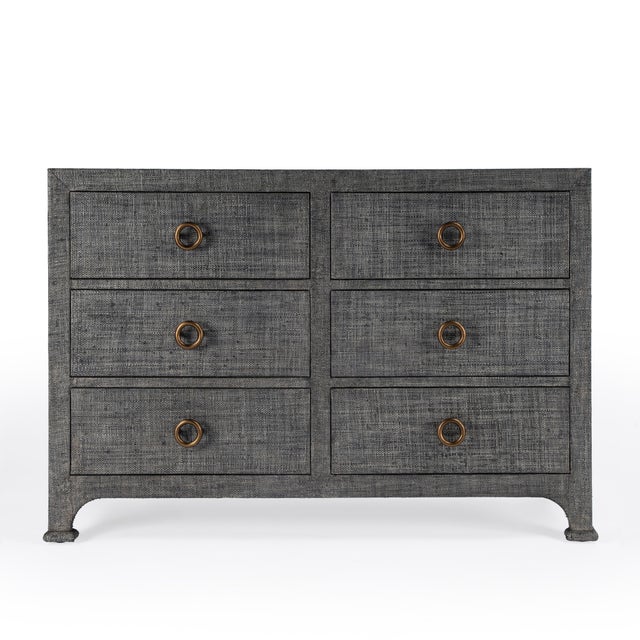 2020s Chatham 44 in. W Rectangular Raffia 6 Drawer Dresser, Charcoal Raffia For Sale - Image 5 of 9