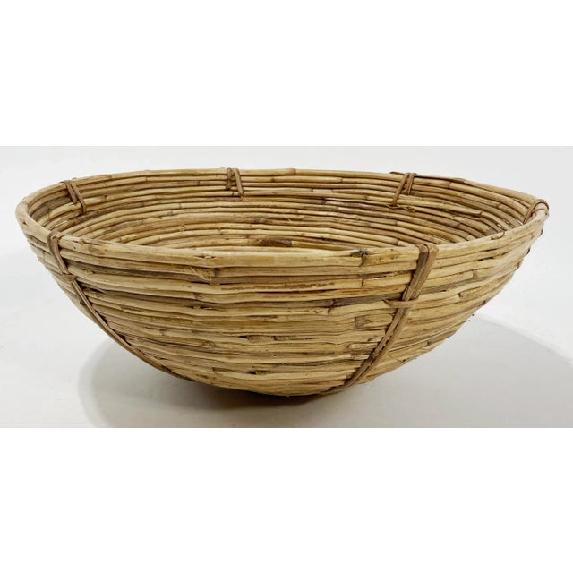 Boho Chic Large Vintage Coiled Pencil Reed Bowl For Sale - Image 3 of 7