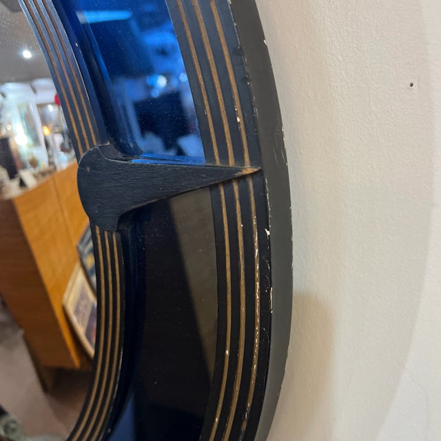 Wood Art Deco Round Convex Cobalt Blue Glass Mirror For Sale - Image 7 of 9