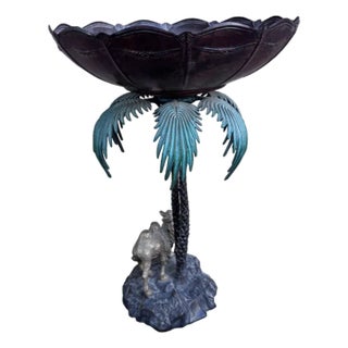 Late 20th Century Anglo Indian Bronze Serving Bowl on a Palm Tree Stand With Camel For Sale