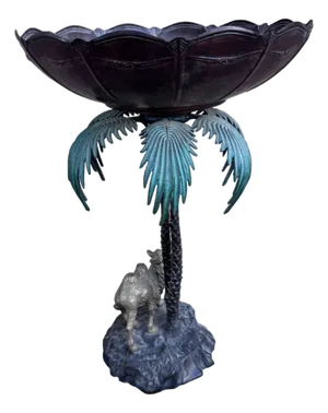 Late 20th Century Anglo Indian Bronze Serving Bowl on a Palm Tree Stand With Camel