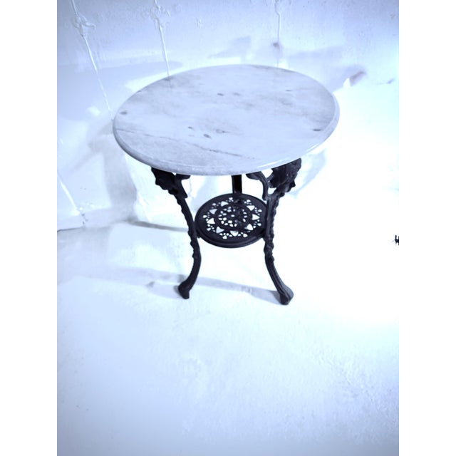 Vintage English Victorian Cast Iron Table With Marble Top For Sale - Image 4 of 6