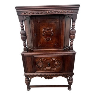 Antique Jacobean Revival Hand Carved Hutch/Cupboard For Sale