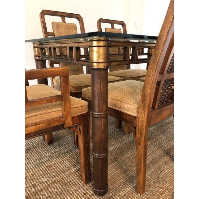 1970s 1970's Faux Bamboo Dining Set for 6 Glass Top For Sale - Image 5 of 7