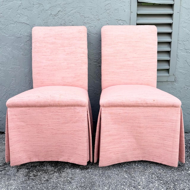 Postmodern Postmodern Pink Skirted Parsons Dining Chairs - Set of 6 For Sale - Image 3 of 7
