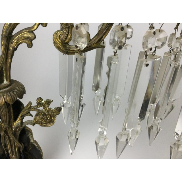 Mid 20th Century Brass Figural Candelabra Lamps with Prisms A Pair