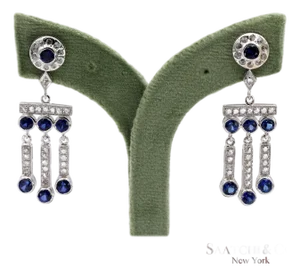 14k(585) Vintage White Gold Natural Diamond and Sapphire Earrings
