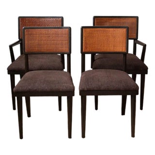 1950s John Stuart Mid-Century Modern Cane and Wood Dining Chairs - Set of 4 For Sale