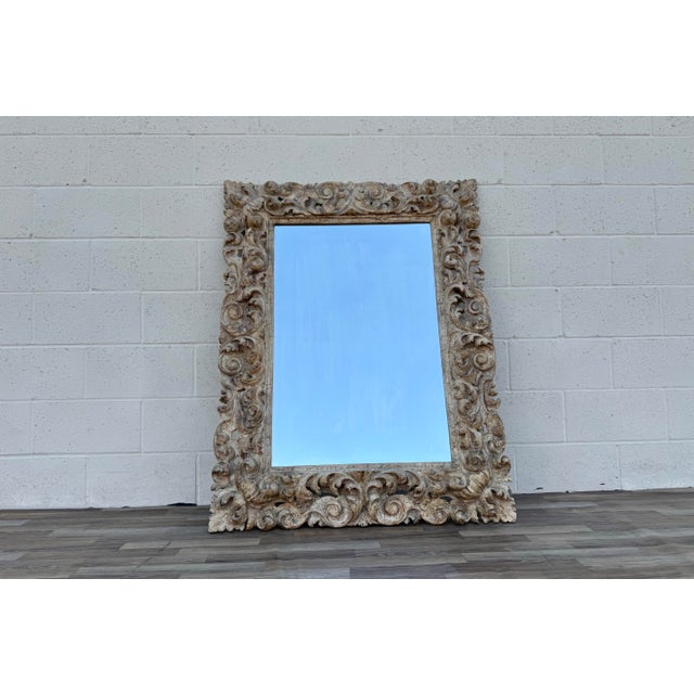 Antique Italian Baroque Style Hand-Carved Wood Wall Mirror With Acanthus Scrolls For Sale - Image 4 of 18