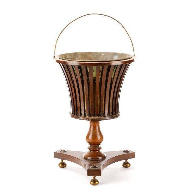 Wood William IV Slatted Mahogany and Brass Wine Cooler, Can Be a Great Pedestal Plant Holder, Decorative, Room Accessory For Sale - Image 7 of 7