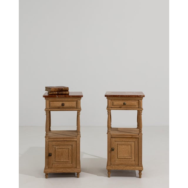 Pair Of Oak Side Tables With Marble Tops For Sale - Image 9 of 9
