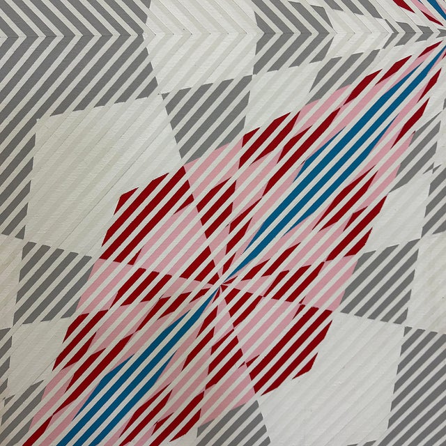 Red Oversized Gabe Silverman 1980s Abstract Op Art Painting, Newly Framed For Sale - Image 8 of 12