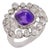 Mid Century Amethyst Diamond Platinum Cocktail Ring, Size 4.75 For Sale