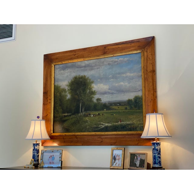 Beautiful Traditional pastoral oil landscape painting depicting a peaceful English Countryside with grazing sheep, a...