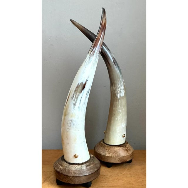 Vintage Horn and Wood Accent Lamps - Pair For Sale - Image 9 of 12