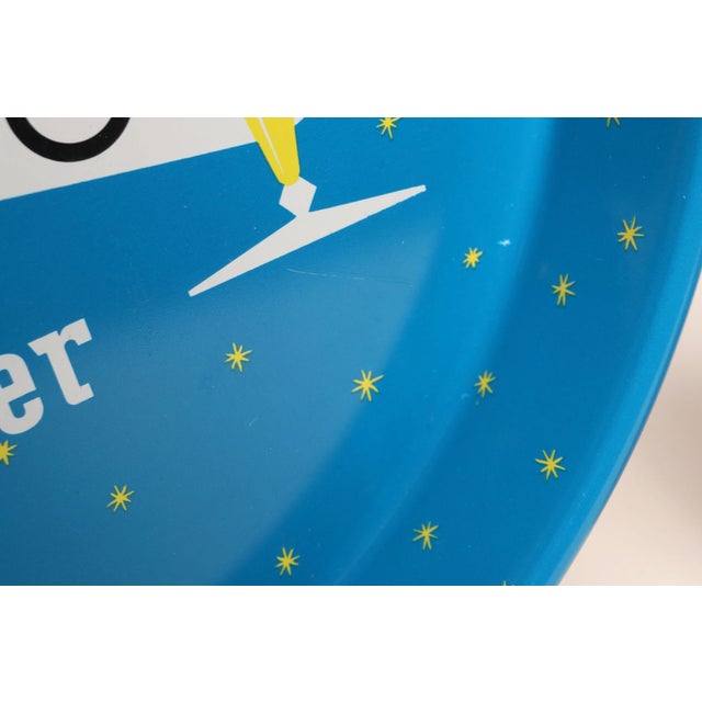 Vintage High Gloss Blue Enameled Metal Double-Sided Ballantine Beer Tray For Sale - Image 15 of 17