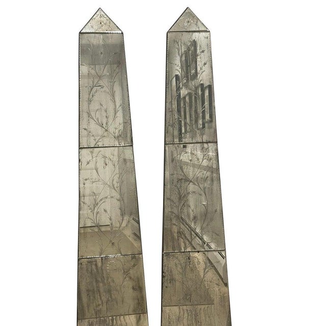 1980s Obelisk Form Mirrored Panels with Botanical Etchings - A Pair ...