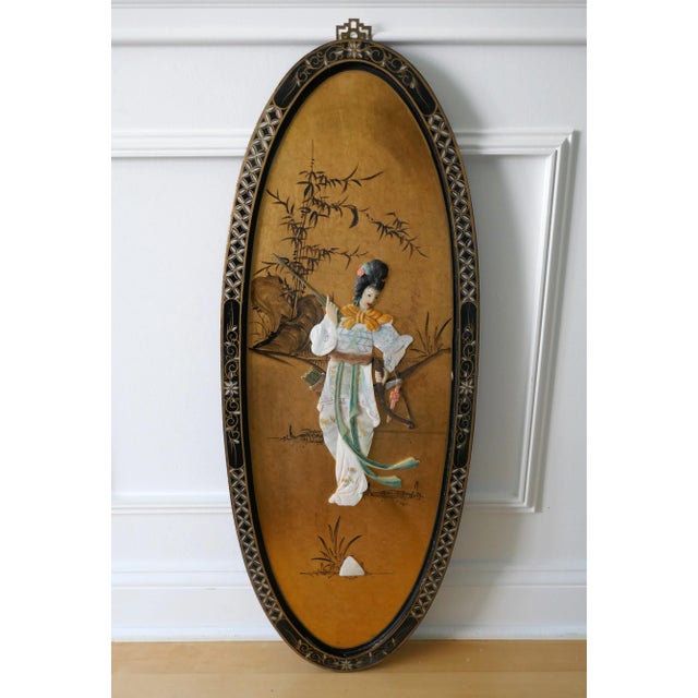 Mid 20th Century Mid 20th Century Chinoiserie Black Lacquer Gold Gilt Asian Art Panels Wall Decors- Set of 4 For Sale - Image 5 of 13