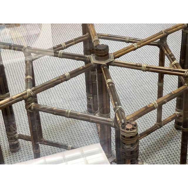 McGuire Baker Round Glass Top Faux Rattan Base Dining Table.Original Thick Glass Top 3/4”. For Sale In Washington DC - Image 6 of 17