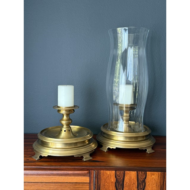 Pair of Brass and Crystal Hurricanes by Chapman For Sale - Image 4 of 12