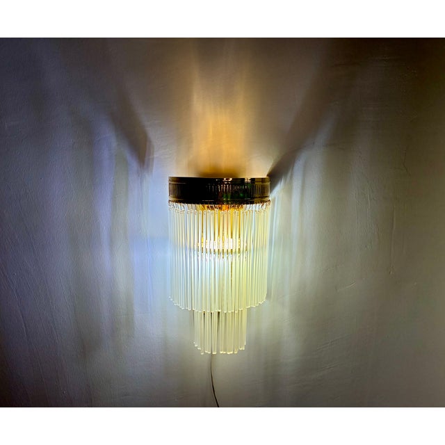 1980s Custom Brass & Vintage Milk Glass Two-Tier Sconces - a Pair For Sale - Image 11 of 18