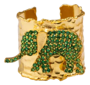Guardian Green Elephant Gold Chunky Adjustable Ring, Size 4