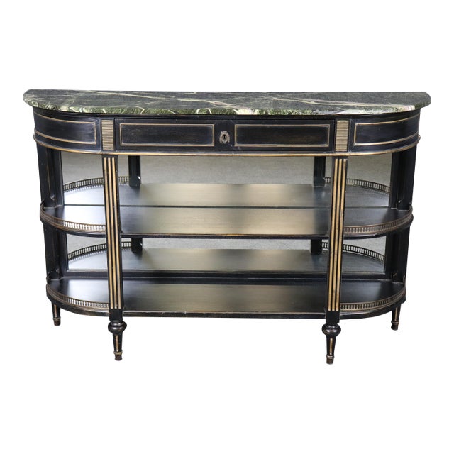 French Louis XVI Style Ebonized Demilune Marble Top Sideboard For Sale