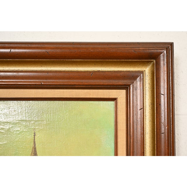 Original Artist Signed "Venetian Harbor" Framed Oil Painting on Canvas For Sale - Image 9 of 14