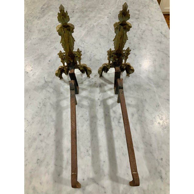 Antique French Rococo & Louis XVI Chenets a Pair - Large Heavy Brass Fireplace Andirons for Regency, Neoclassical and Old World Decor - See Pics! For Sale - Image 11 of 12