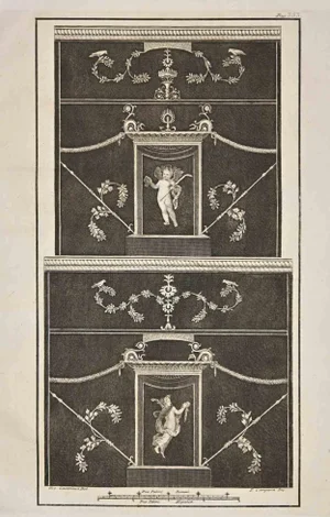 Pietro Campana, Ancient Roman Fresco Herculaneum, Etching, 18th Century