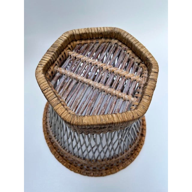 Wood Antique Woven Wicker Cachepot For Sale - Image 7 of 9