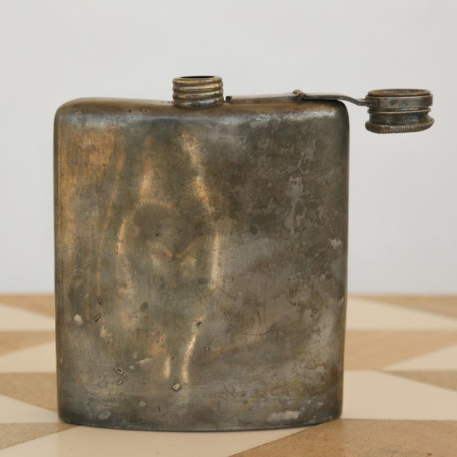 Antique Silver Plated Curved Whiskey Pocket Flask With Patina, Meriden Brittania Co, #1314 For Sale - Image 14 of 14