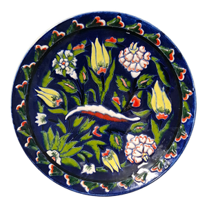 Vintage Turkish Majolica Hand Painted Floral Decorative Wall Plate