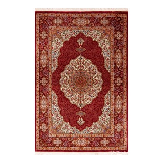 Nazmiyal Collection 1950s Floral Vintage Persian Silk Qum Rug For Sale