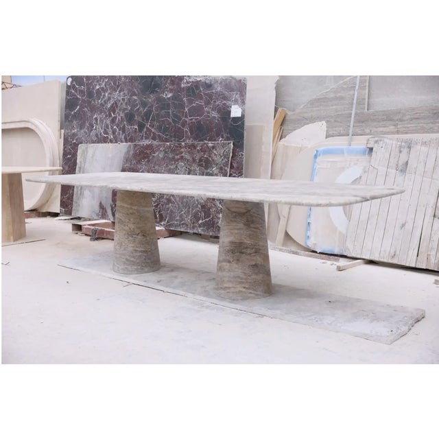 Mid-Century Modern Silver Travertine Rectangle Dining Table by My Habitat Design For Sale - Image 3 of 7
