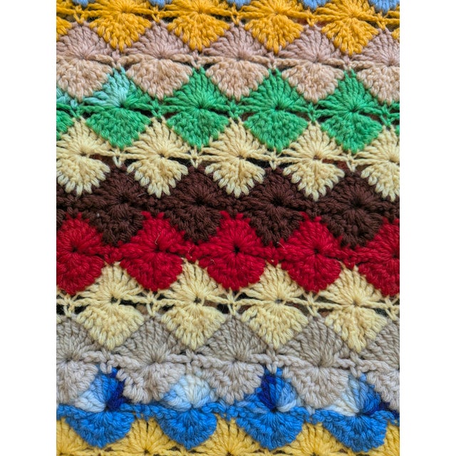 Yellow Mid Century Modern Multicolor Handcrafted Crocheted Afghan Throw Blanket For Sale - Image 8 of 15